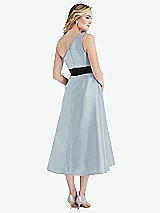 Rear View Thumbnail - Mist & Black One-Shoulder Bow-Waist Midi Dress with Pockets
