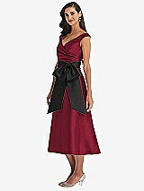 Side View Thumbnail - Burgundy & Black Off-the-Shoulder Bow-Waist Midi Dress with Pockets