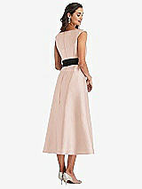 Rear View Thumbnail - Cameo & Black Off-the-Shoulder Bow-Waist Midi Dress with Pockets