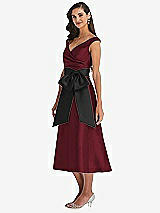 Side View Thumbnail - Cabernet & Black Off-the-Shoulder Bow-Waist Midi Dress with Pockets