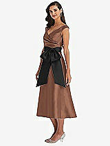 Side View Thumbnail - Cognac & Black Off-the-Shoulder Bow-Waist Midi Dress with Pockets
