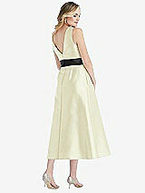 Rear View Thumbnail - Butter Yellow & Black High-Neck Bow-Waist Midi Dress with Pockets