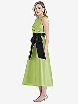 Side View Thumbnail - Mojito & Black High-Neck Bow-Waist Midi Dress with Pockets