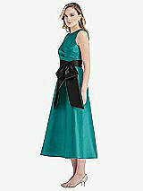Side View Thumbnail - Jade & Black High-Neck Bow-Waist Midi Dress with Pockets