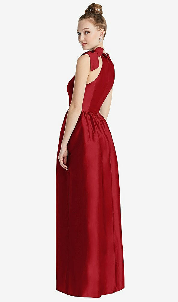 Back View - Garnet Bowed High-Neck Full Skirt Maxi Dress with Pockets