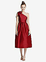 Side View Thumbnail - Garnet Bowed One-Shoulder Full Skirt Midi Dress with Pockets