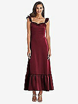 Front View Thumbnail - Cabernet Ruffled Convertible Sleeve Midi Dress