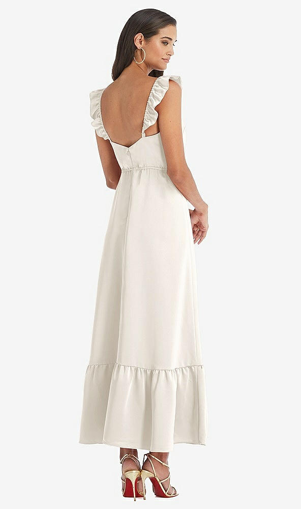 Back View - Ivory Ruffled Convertible Sleeve Midi Dress