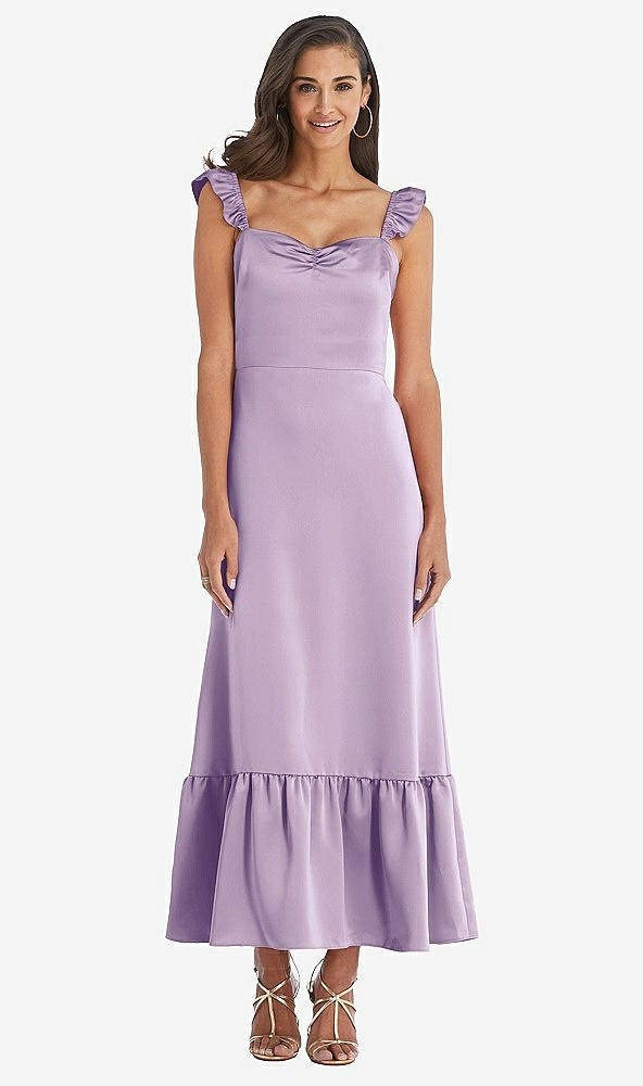 Front View - Pale Purple Ruffled Convertible Sleeve Midi Dress