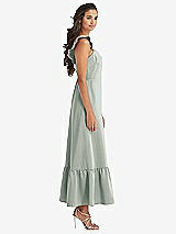 Side View Thumbnail - Willow Green Ruffled Convertible Sleeve Midi Dress