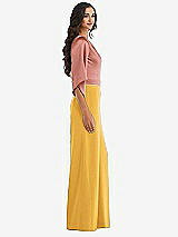Side View Thumbnail - NYC Yellow & Desert Rose One-Shoulder Bell Sleeve Jumpsuit with Pockets