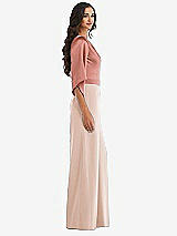 Side View Thumbnail - Cameo & Desert Rose One-Shoulder Bell Sleeve Jumpsuit with Pockets