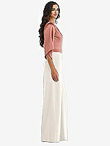 Side View Thumbnail - Ivory & Desert Rose One-Shoulder Bell Sleeve Jumpsuit with Pockets