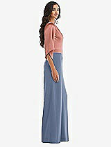 Side View Thumbnail - Larkspur Blue & Desert Rose One-Shoulder Bell Sleeve Jumpsuit with Pockets