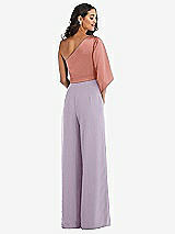 Rear View Thumbnail - Lilac Haze & Desert Rose One-Shoulder Bell Sleeve Jumpsuit with Pockets