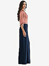 Side View Thumbnail - Midnight Navy & Desert Rose One-Shoulder Bell Sleeve Jumpsuit with Pockets