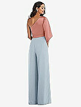 Rear View Thumbnail - Mist & Desert Rose One-Shoulder Bell Sleeve Jumpsuit with Pockets