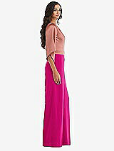 Side View Thumbnail - Think Pink & Desert Rose One-Shoulder Bell Sleeve Jumpsuit with Pockets