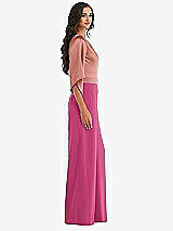 Side View Thumbnail - Tea Rose & Desert Rose One-Shoulder Bell Sleeve Jumpsuit with Pockets
