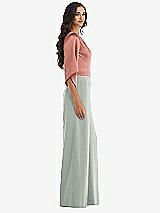 Side View Thumbnail - Willow Green & Desert Rose One-Shoulder Bell Sleeve Jumpsuit with Pockets