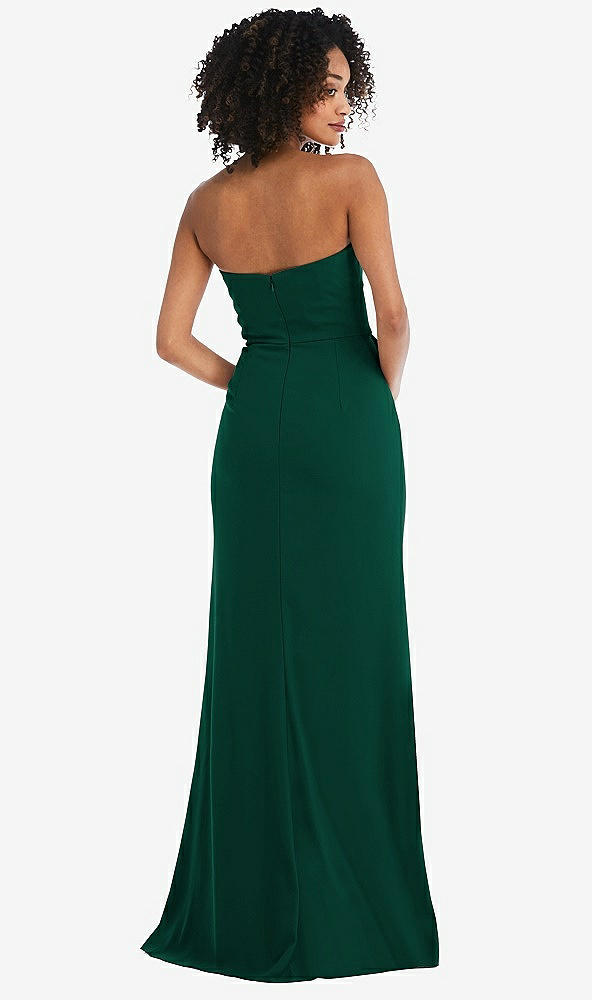 Back View - Hunter Green Strapless Tuxedo Maxi Dress with Front Slit