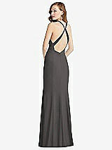 Front View Thumbnail - Caviar Gray High-Neck Halter Dress with Twist Criss Cross Back