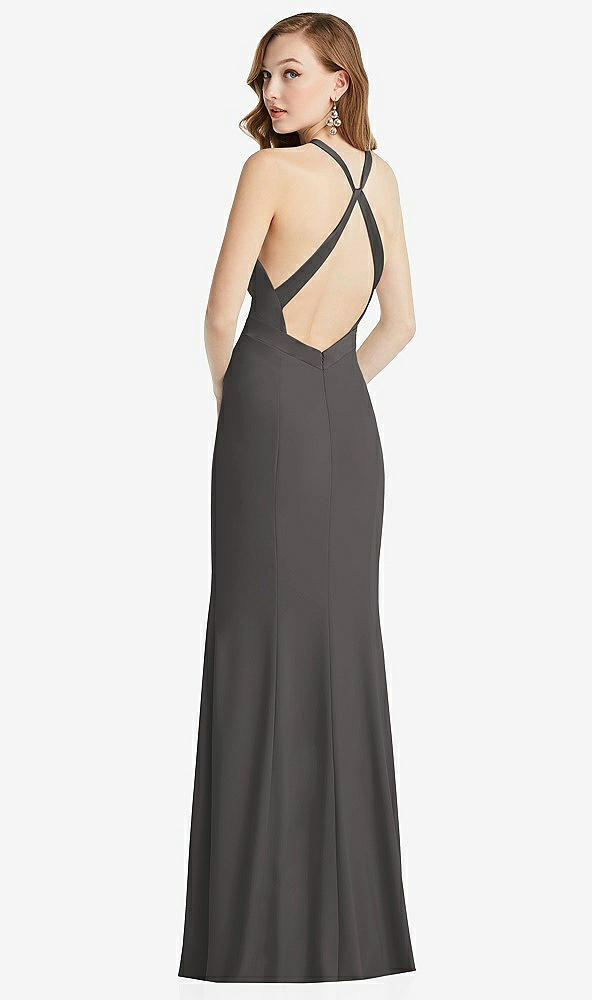 Front View - Caviar Gray High-Neck Halter Dress with Twist Criss Cross Back