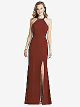 Rear View Thumbnail - Auburn Moon High-Neck Halter Dress with Twist Criss Cross Back 