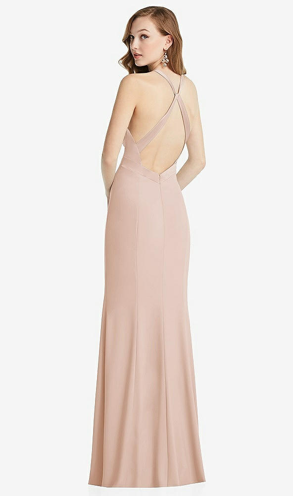 Front View - Cameo High-Neck Halter Dress with Twist Criss Cross Back