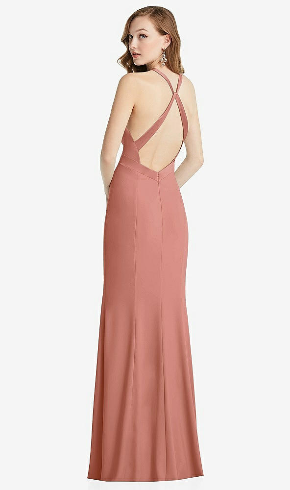 Front View - Desert Rose High-Neck Halter Dress with Twist Criss Cross Back 