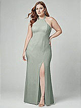 Alt View 1 Thumbnail - Willow Green High-Neck Halter Dress with Twist Criss Cross Back 