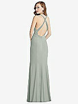 Front View Thumbnail - Willow Green High-Neck Halter Dress with Twist Criss Cross Back 