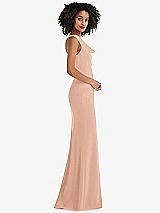 Side View Thumbnail - Pale Peach One-Shoulder Draped Cowl-Neck Maxi Dress