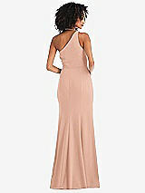 Rear View Thumbnail - Pale Peach One-Shoulder Draped Cowl-Neck Maxi Dress