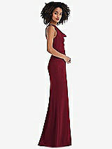Side View Thumbnail - Burgundy One-Shoulder Draped Cowl-Neck Maxi Dress