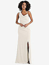Front View Thumbnail - Ivory One-Shoulder Draped Cowl-Neck Maxi Dress