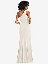Rear View Thumbnail - Ivory One-Shoulder Draped Cowl-Neck Maxi Dress