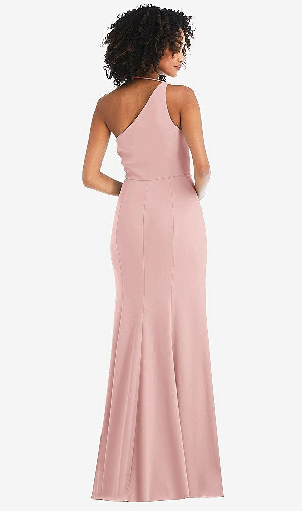 Back View - Rose One-Shoulder Draped Cowl-Neck Maxi Dress