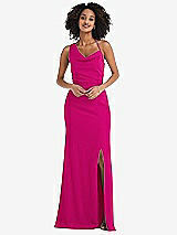 Front View Thumbnail - Think Pink One-Shoulder Draped Cowl-Neck Maxi Dress