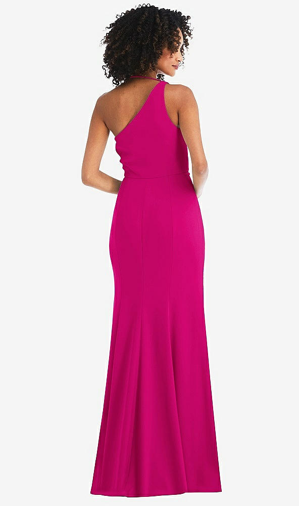 Back View - Think Pink One-Shoulder Draped Cowl-Neck Maxi Dress