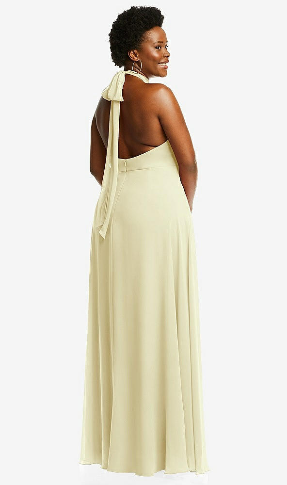 Back View - Butter Yellow High Neck Halter Backless Maxi Dress