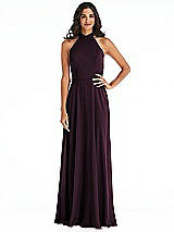 Alt View 1 Thumbnail - Deep Plum High Neck Halter Backless Maxi Dress