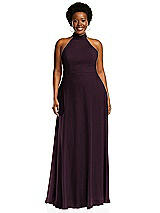 Alt View 2 Thumbnail - Deep Plum High Neck Halter Backless Maxi Dress