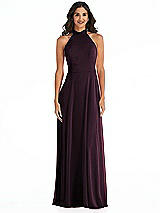 Front View Thumbnail - Deep Plum High Neck Halter Backless Maxi Dress