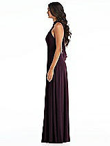 Side View Thumbnail - Deep Plum High Neck Halter Backless Maxi Dress