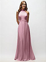 Alt View 5 Thumbnail - Dusty Pink High Neck Halter Backless Maxi Dress