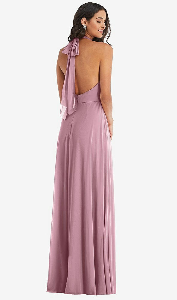 Back View - Dusty Pink High Neck Halter Backless Maxi Dress