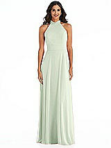 Front View Thumbnail - Mint Green High Neck Halter Backless Maxi Dress