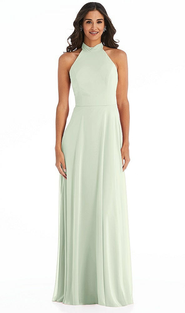 Front View - Mint Green High Neck Halter Backless Maxi Dress