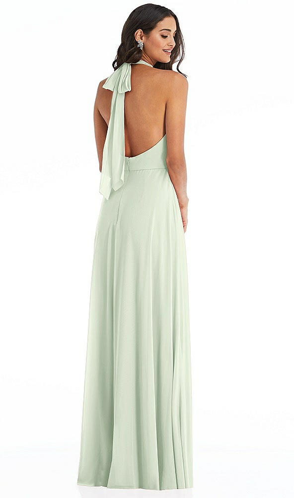 Back View - Mint Green High Neck Halter Backless Maxi Dress